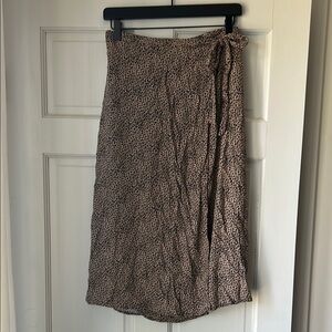 Tan Midi Wrap Skirt with Tie Front